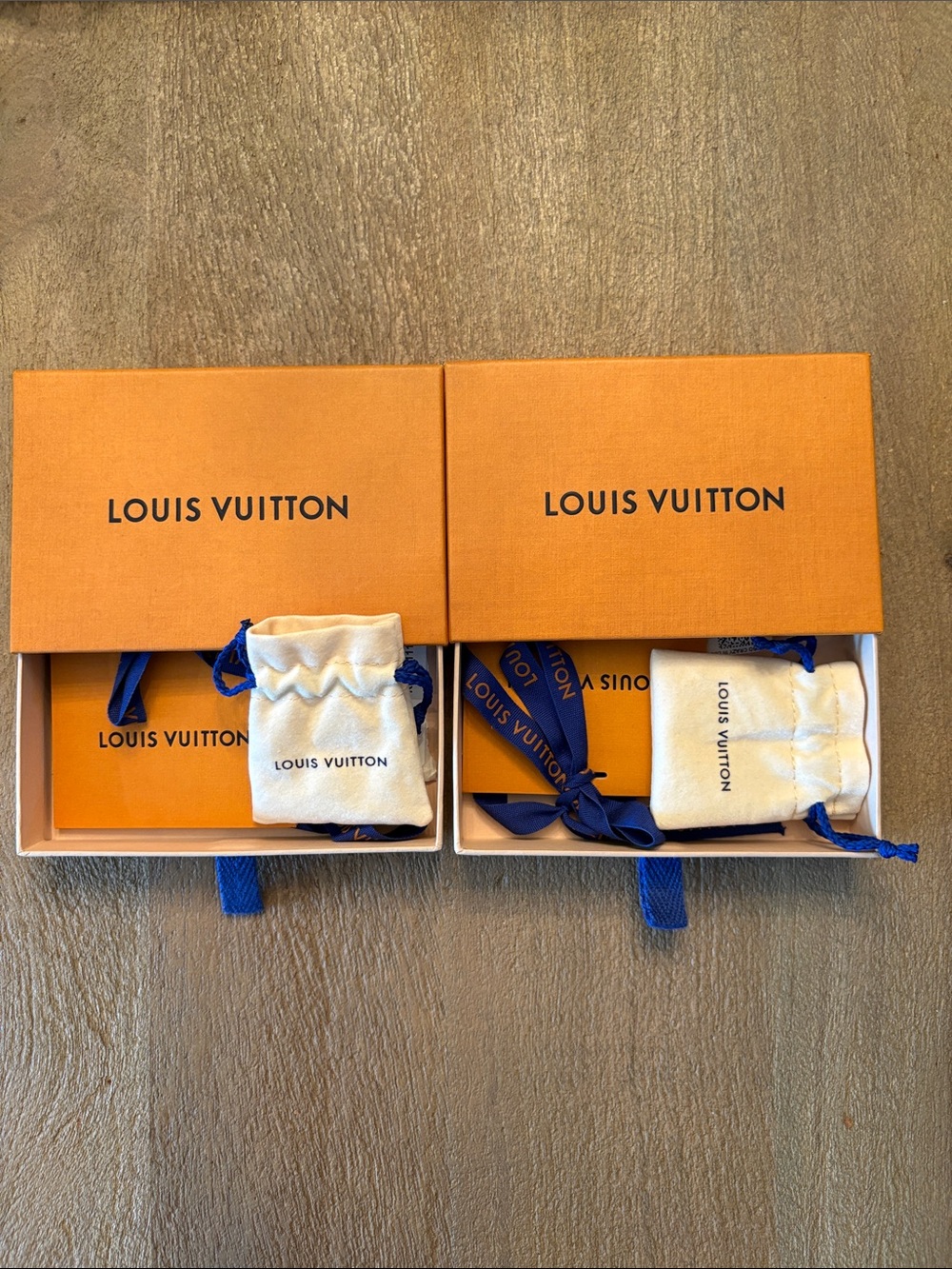 Louis Vuitton Gift Boxes, Blue Ribbon, pouches. Set of two. Perfect for jewelry.